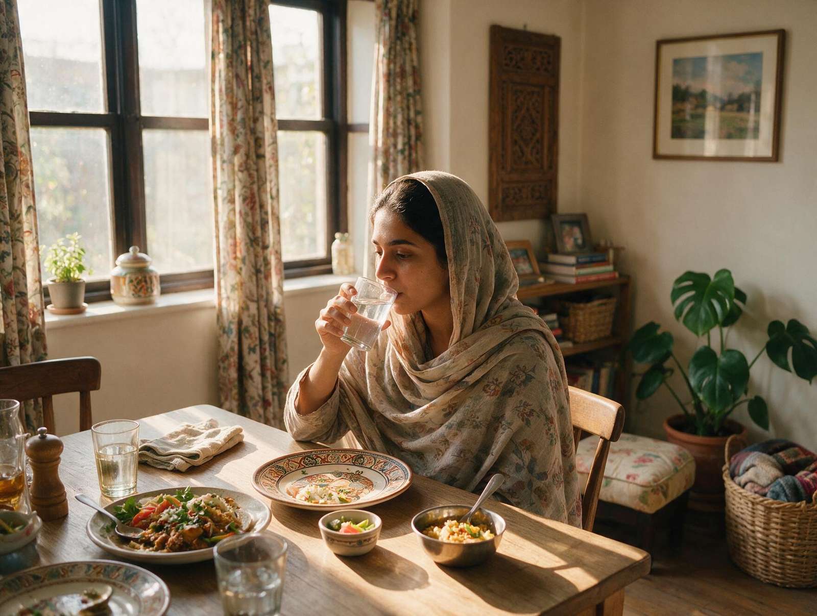 Woman drinking a glass of water to prevent a dehydration headache