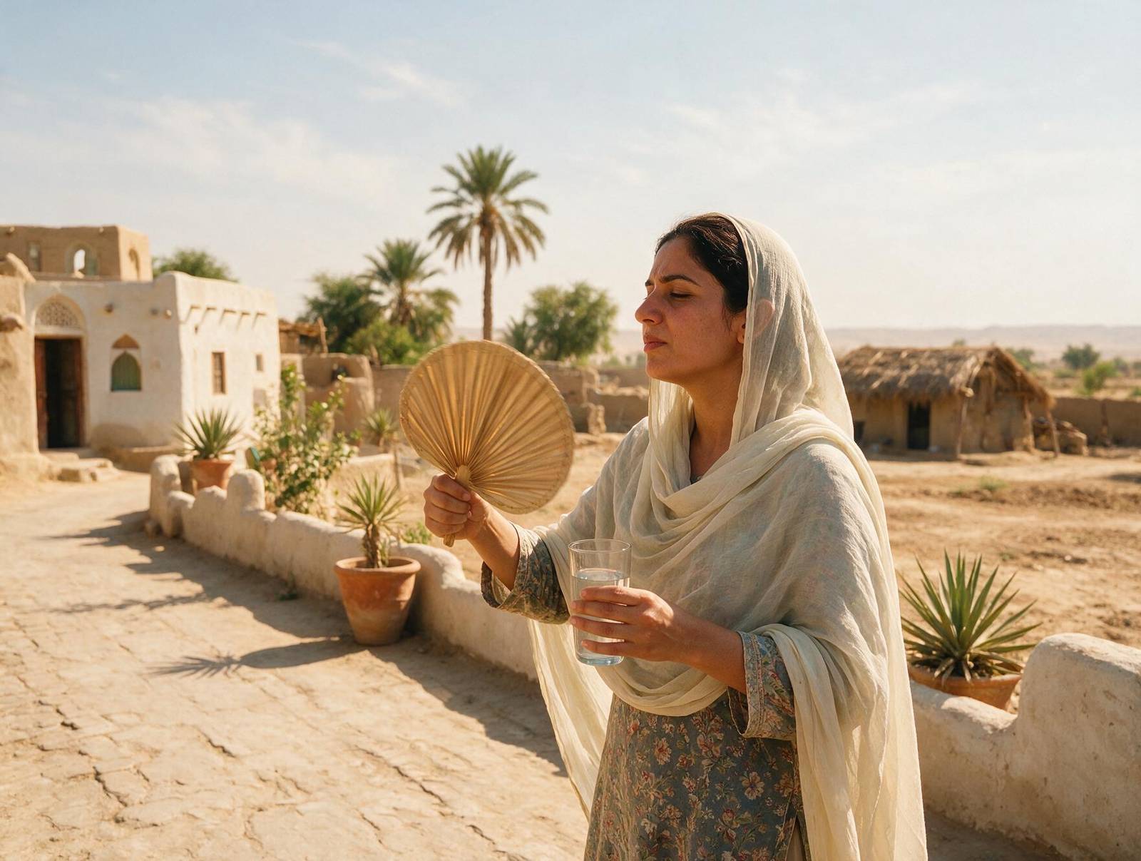 Woman coping with Sindh's summer heat and humidity