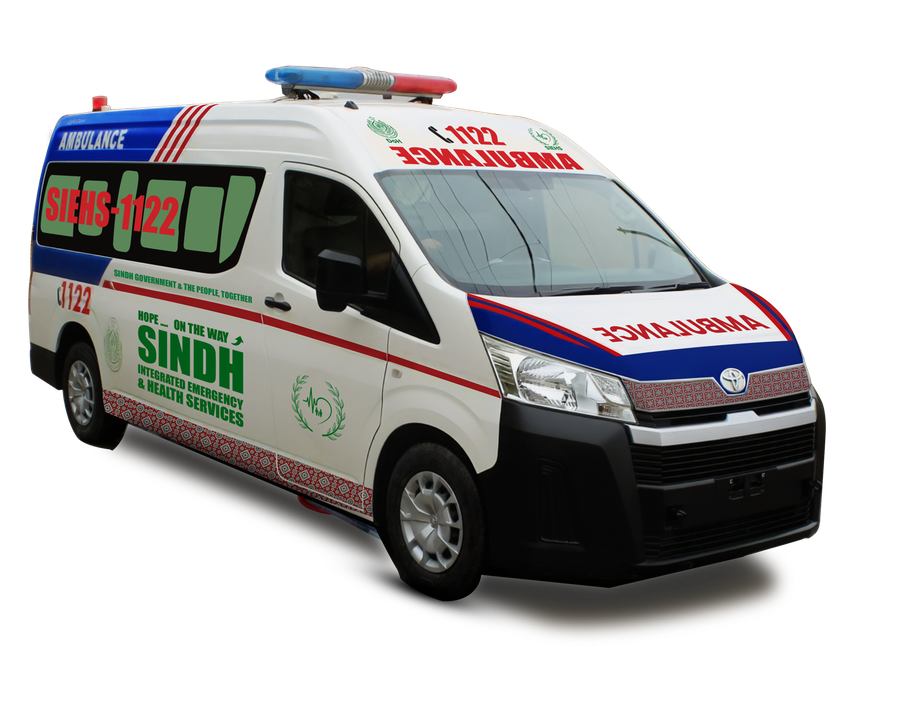 SIEHS 1122 life-saving ambulance, free 24/7 emergency service across Sindh