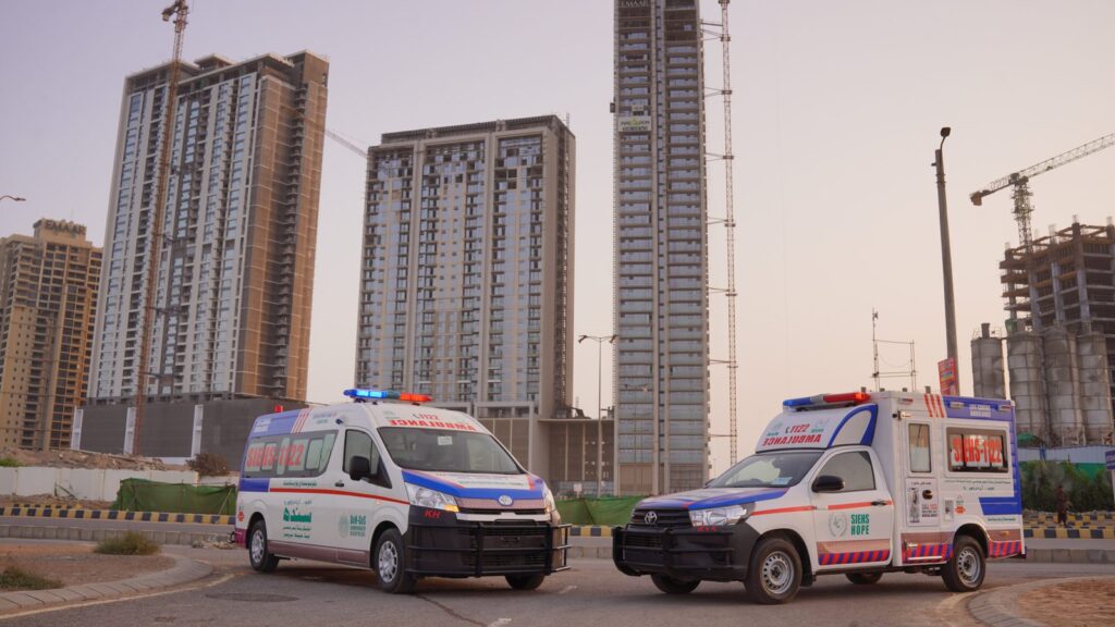 Fleet of SIEHS 1122 ambulances on standby, covering all 30 districts of Sindh