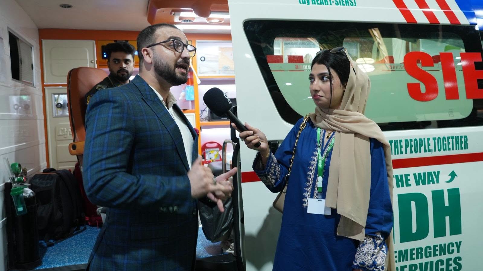 Startup Pakistan interviewing Hassan Baig on how SIEHS 1122 operates across Sindh, at Health Asia 2026