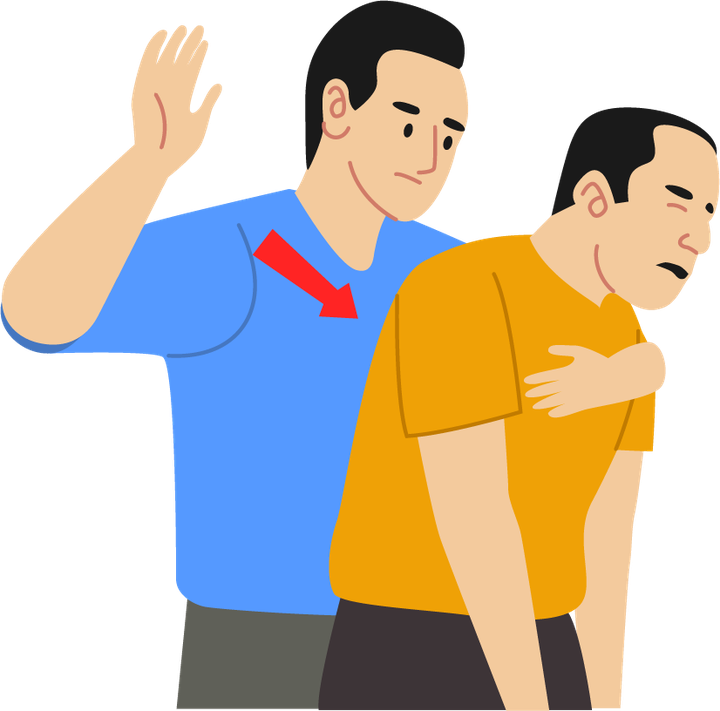 Illustration of a rescuer giving a back blow between the shoulder blades of a choking person who is leaning forward