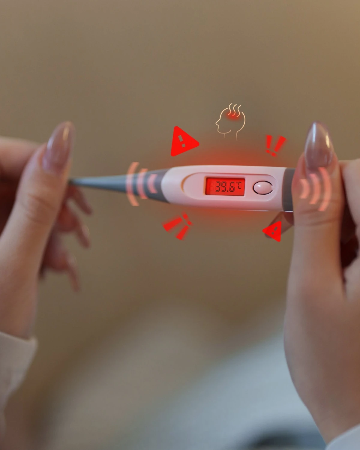 High fever thermometer reading above 39 degrees Celsius, a key typhoid symptom warning sign